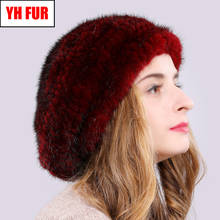 New Style Winter Natural Real Mink Fur Beanies Hat Handmade Knit Genuine Real Mink Fur Caps Women Elastic Mink Fur Beanies Hats 2024 - buy cheap