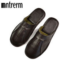 Mntrerm Spring Slip On Men Slippers Soft Comfortable 100% Cow Leather Handmade Stitches Black Brown Genuine Leather Shoes 2024 - buy cheap