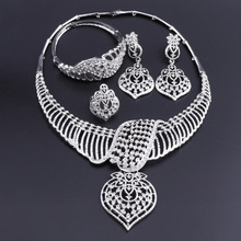 Oeoeos prata chapeado conjuntos de jóias de casamento africano conjuntos de jóias de moda feminino colar brincos pulseira anel 2024 - compre barato