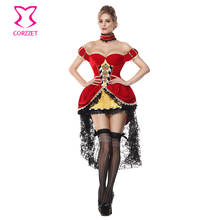 Роскошный Красный и золотой костюм с открытыми плечами для Хэллоуина, вечеринки, косплея, сексуальный маскарадный костюм «Алиса в стране чудес», костюм королевы сердец 2024 - купить недорого