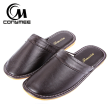 CONYMEE Winter Slippers 2018 Men Leather Shoes Casual Sneakers For Home Indoor Slipper Pantufas Non-slip Male Soft Floor Terlik 2024 - buy cheap