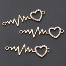 8pcs KC Golden Handmade Rhinestone Electrocardiogram and peach Heart Charm Connector For Bracelet DIY Jewelry findings A941 2024 - buy cheap