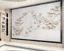 Beibehang Custom wallpaper beige white Jane European relief orchid 3d TV background walls home decoration murals 3d wallpaper 2024 - buy cheap