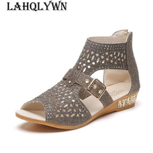 Summer Shoes Woman Crystal Sandals For Women Low Heel Beach Shoes After The Zipper Bing Women's Sandals Peep Toe Wedges C299 2024 - buy cheap