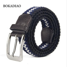 BOKADIAO men&women elastic belt Pin buckle Weave Stretch Canvas belt 105cm luxury jeans belts for men waistband white strap male 2024 - buy cheap