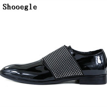 SHOOEGLE New Men Black Patent Leather Shoes Rhinestone Slip-on Men Loafers High Quality Oxfords Wedding Shoes EU39-EU46 2024 - buy cheap