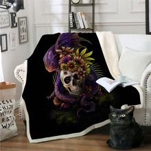 2 Sizes Flowery Skull by SunimaArt Throw Blanket Purple Gothic Sherpa Fleece Blanket Dangerous Monster  Quilt battaniye 2024 - buy cheap