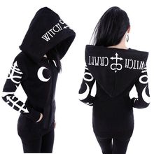 Women Hoodies Gothic Punk Moon Letter Print Sweatshirts 2018 Autumn Winter Long Sleeve Black Jacket Zipper Coat Casual Hoody 2024 - buy cheap