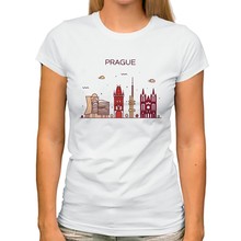 Чешский Прага landmark краткие штрихи, новые милые футболки, верхняя женская jollypeach новый бренд белая Повседневная футболка с короткими рукавами femme kawaii футболка 2024 - купить недорого