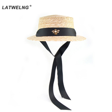 2019 New Designer original Long ribbon women Straw sun protection Hats with Bee Female summer Beach UV Hat Ladies Visor Hats 2024 - buy cheap