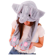 Elephant With Ears Moving white Cartoon Animal Plush Dynamic Hat Children's Winter Warm Cap Combined Scarf and Glove 2024 - buy cheap
