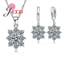 925 Sterling Silver Cubic Zirconia Stone Flower Pendant Necklace Earrings for Women Wedding Jewelry Sets 2024 - buy cheap