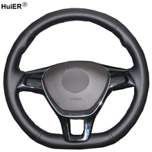 HuiER Sewing Car Steering Wheel Cover Breathable Car Styling Black Leather For Volkswagen VW Golf 7 Mk7 New Polo Jetta Passat B8 2024 - buy cheap