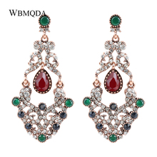 Luxury Ethnic Crystal Hollow Pattern Bridal Earrings Vintage Gold Color Big Drop Earrings For Women Indian Bohemian Jewelry 2024 - buy cheap