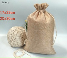 1pcs 17x23cm 20x30cm Vintage Natural Burlap Hessian Gift Bags Wedding Party Favor Pouch Drawstring Bag Jute Gift Packaging Bags 2024 - buy cheap