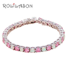 Romantic style Pink Crystal Bracelets Wholesale & Retail White Fire Opal Silver Stamped Zirconia Fashion Jewelry OB042 2024 - buy cheap