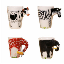 Taza 3D de cerámica de alta calidad, tazas de té de café, leche, puer, forma de animal 3D, animales pintados a mano, jirafa, vaca, mono, regalo 2024 - compra barato