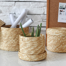 1Pcs Natural Straw Wheat Desktop Storage Basket Box With Lid Toys Sundries Underwear Clothing Cosmetics Storage Box Hand Woven 2024 - buy cheap