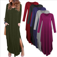 Plus Size Women Casual Loose Long Dress Solid Long Sleeves Beach Party Sundress Long Maxi Dress 2024 - buy cheap