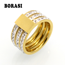 Female Brand Gold Color Zircon Crystal Titanium Stainless Steel Rings For Women Men Wedding Jewelry Three Layers Beauty anillos 2024 - buy cheap