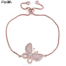 Pipitree-pulsera de lujo con micropavé de piedras de zirconia para mujer, brazalete de mariposa grande, cadena deslizante, Color oro rosa, joyería 2024 - compra barato