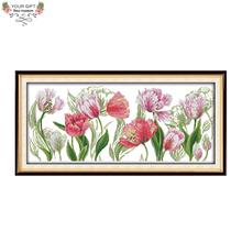 Alegria domingo a primavera tulipas decoração de casa h641 14ct 11ct contado e carimbado flores bordado diy kit ponto cruz 2024 - compre barato