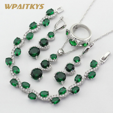 Green Semi-precious Silver Color Jewelry Sets For Women Wedding Necklace Pendant Earrings Ring Bracelet Free Gift Box 2024 - buy cheap
