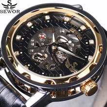 SEWOR Royal Diamond Design Black Gold Mens Watches Top Brand Luxury Male Skeleton Mechanical Hand Wind Watch Fashion Wrist Watch 2024 - buy cheap