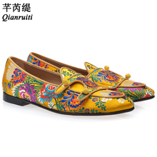 Qianruiti Chaussure Homme Handmade Embroidered Casual Shoes Men Luxury Silk Party Wedding Shoes Buttoned Male Loafers Slip On 2024 - buy cheap