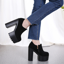 Outono 14cm botas de salto alto sapato preto plataforma feminina tornozelo botas bloco sapatos de salto tamanho 34-38 2024 - compre barato