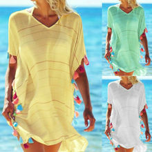 Vestido corto informal holgado de manga corta para verano, minivestido con borlas para mujer, para playa, 22019 2024 - compra barato