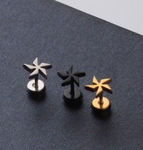 fashion Windmill Plastic Circle White Black Gold titanium steel Men Screw Back (pierced) stud earrings 2024 - buy cheap
