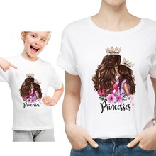 Fashion Mom's Love Princess Printing Matching Clothes Family Matching Mother Daughter Clothes Summer Women Tshirt Tops 2024 - buy cheap