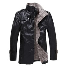 Casual men's leather jacket Autumn Winter mens long Plus velvet turn-down collar PU coats male warm Windbreaker outwear 8XL 2024 - buy cheap