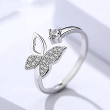 DreamySky-anillos de mariposa de cristal para mujer, Color plateado, tamaño ajustable, para boda 2024 - compra barato