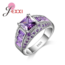 Joyería nupcial para mujer, elegante, corte de princesa, cristal Rosa CZ, anillos de compromiso de Plata de Ley 925 para boda 2024 - compra barato