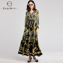 SEQINYY Vintage Dresses 2019 Early Spring Woman's New Fashion Bud Long Sleeve Sashes Printed V-Neck Ankle-Length Loose Dresses 2024 - buy cheap