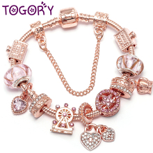 TOGORY 2019 Love Heart Charm Bracelets & Bangles for Women Jewelry DIY Marano Beads Fine Bracelet Lover Wife Wedding Jewelry 2024 - buy cheap