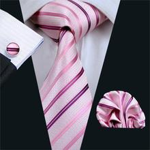 Gravata de pescoço masculina, cores rosa e listras, 100%, jacquard, abotoaduras, conjunto de gravatas para negócios, festa de casamento, frete grátis 2024 - compre barato