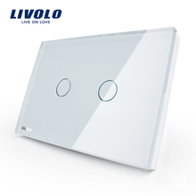 LIVOLO US standard Wall  Touch Light Switch, AC 110~250V, Ivory Glass Panel, 2-gangs 1way, no cross 2024 - buy cheap