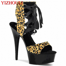 Lindo saco com 15 cm da laca que assa calçados super altos da moda e sapatos elegantes sandálias com estampa de leopardo 2024 - compre barato