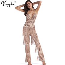 Sexy V neck Sequins Summer bodysuit women one piece Backless tassel body femme rompers womens jumpsuit Bandages Tassel Overalls 2024 - buy cheap