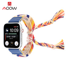 Красочная плетеная веревка, ремешок для часов Apple Watch 40 мм 44 мм 38 мм 42 мм, регулируемый браслет в фолк стиле для iWatch 1 2 3 4 2024 - купить недорого