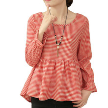 Korean cute long sleeve female linen blouse shirt Autumn 2016 girls black red blouse Women tops casual loose Plaid blusas A791 2024 - buy cheap