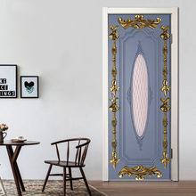 European 3D Blue Creative Art Door Sticker PVC Self Adhesive Removable Wall Sticker Living Room Door Home Decor Wallpaper Poster 2024 - buy cheap