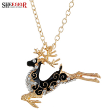 SHEEGIOR Christmas Elk Long Necklace Jewelry Gold Chain Lovely Crystal Deer Pendant Chokers Necklaces for Women Accessories Gift 2024 - buy cheap