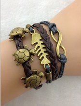 1pc Infinity, Fish Bone and Turtles Charm Bracelet in Antique Bronze - Wax Cords and Leather Braid1781 Min order 10$ 2024 - buy cheap