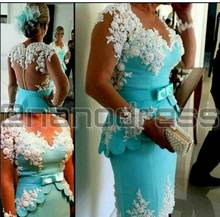 vestido xadrez Arabian Design Blue V Neck Appliqued Beaded Pearls Peplum Long Sleeve Prom mother of the bride Dresses 2024 - buy cheap