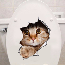 Водонепроницаемый кот собака 3D стикер на стену вид отверстия ванная комната туалет гостиная домашний декор наклейка плакат фон стикер на стену s 2024 - купить недорого