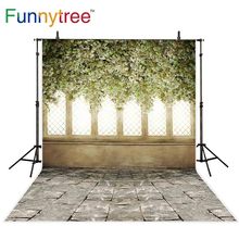 Фон Funnytree для фотосъемки с верхними цветами в винтажном стиле с окном яркий кирпичный пол весенний свадебный фон для фотосъемки новорожденных 2024 - купить недорого